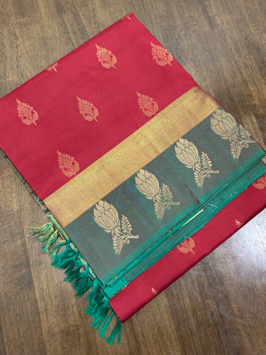 Maroon & Green Kanchipuram Soft Silk Saree with Traditional Elegance