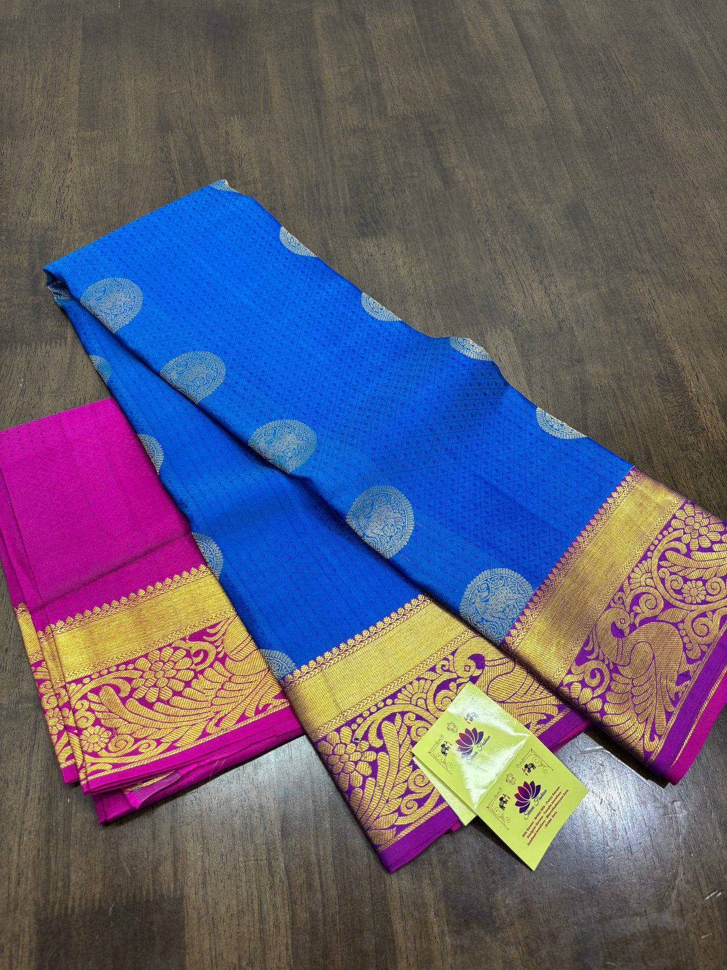 Copper Sulphate Blue & Rani Pink Kanchipuram Silk Saree – Vibrant Heritage Elegance