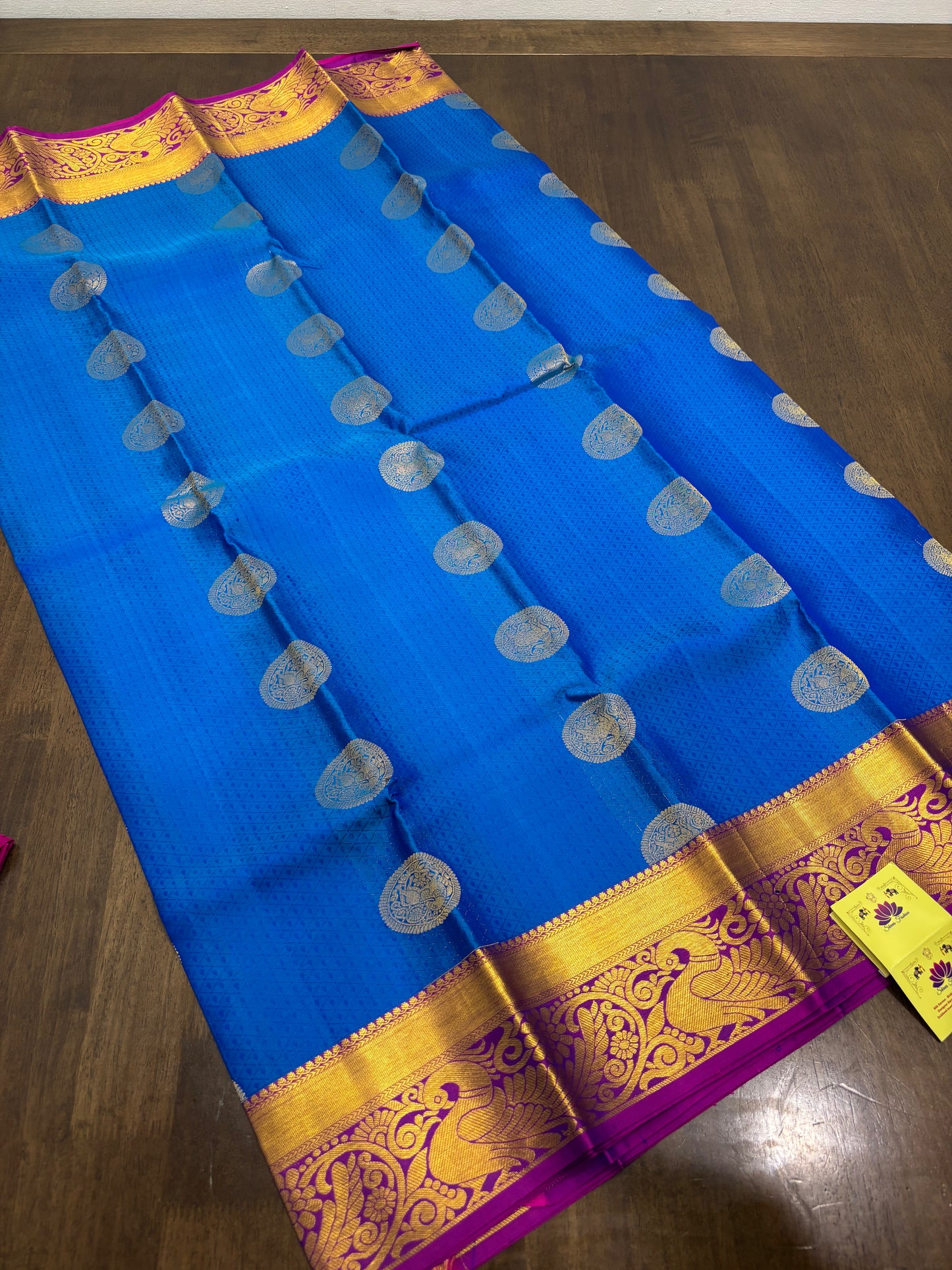 Copper Sulphate Blue & Rani Pink Kanchipuram Silk Saree – Vibrant Heritage Elegance
