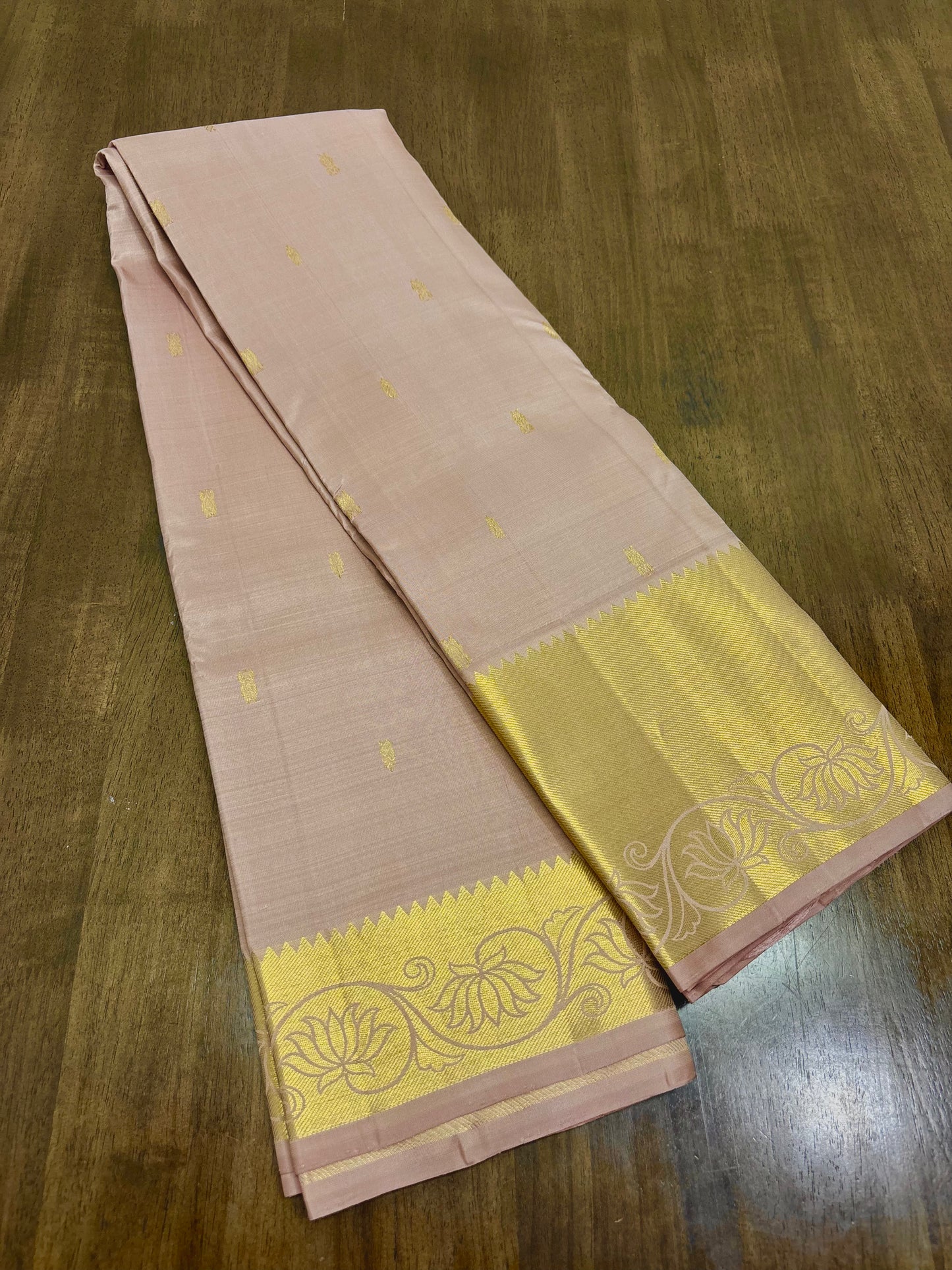 Elegant Beige Colour Kanchipuram Silk Saree with Rich Gold Zari Border