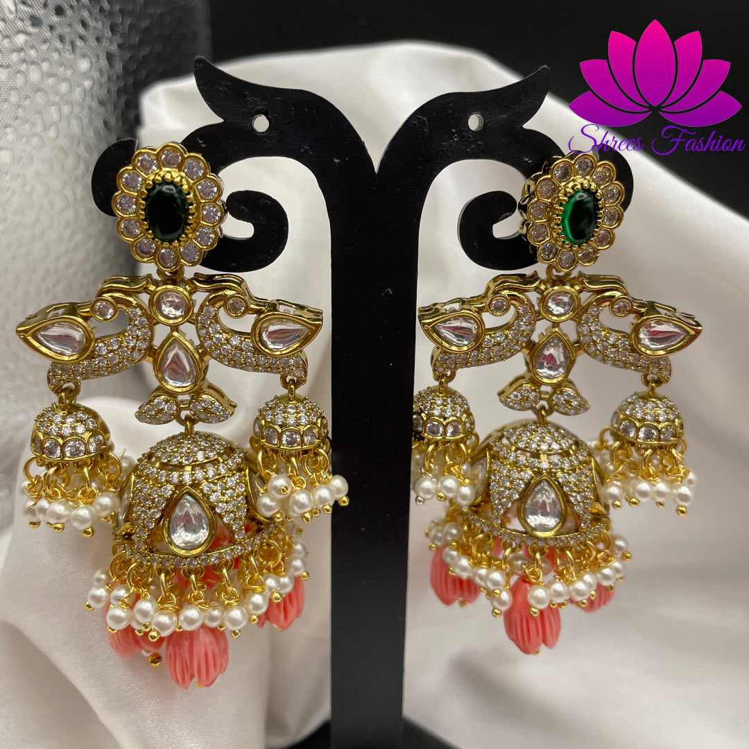 Pink Elegance: Victorian Stones Jhumka Earrings - Shrees  Fashion Australia