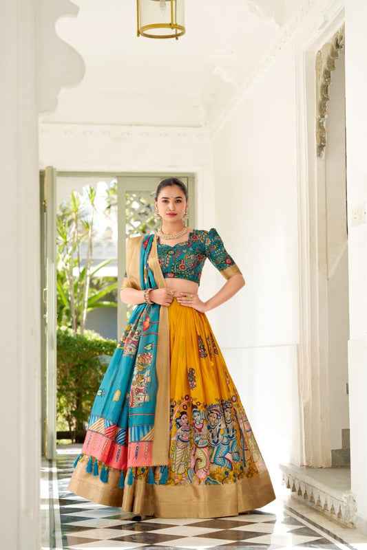Yellow Lehenga with Blue Blouse – Vibrant Festive Charm in a Bold Contrast