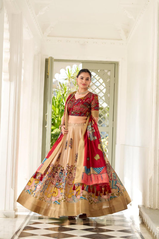 Cream Lehenga with Red Blouse – Timeless Elegance in a Classic Contrast