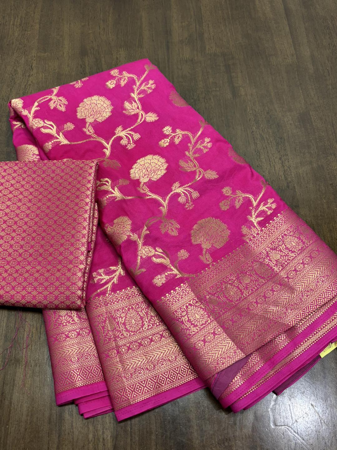 Blush Bloom Pink Banarasi Semi Georgette Silk Saree with Unstitched Blouse