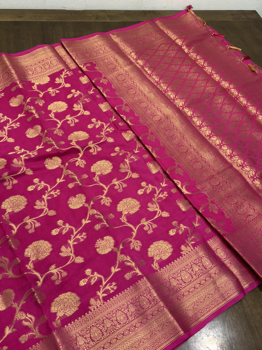 Blush Bloom Pink Banarasi Semi Georgette Silk Saree with Unstitched Blouse